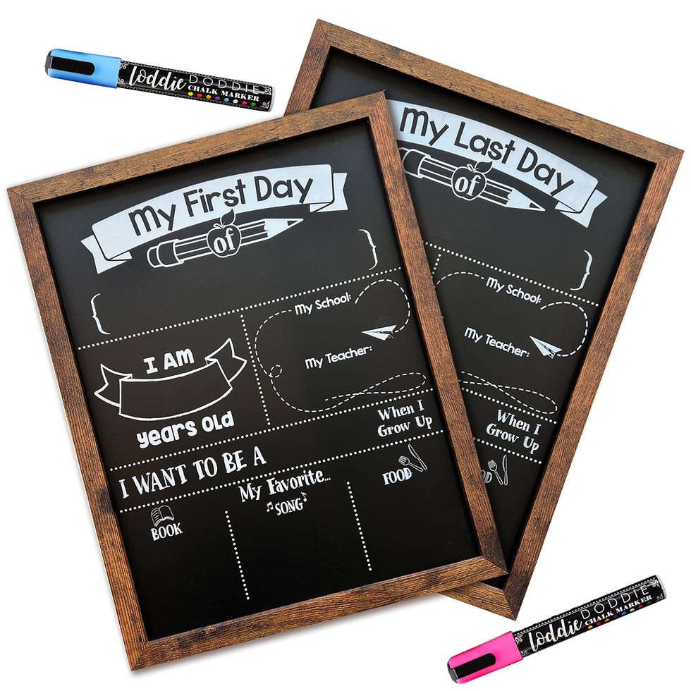 First and Last Day of School Magnetic Chalkboard Sign With Markers