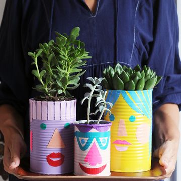 earth day crafts  funny face planters made from recycled cans